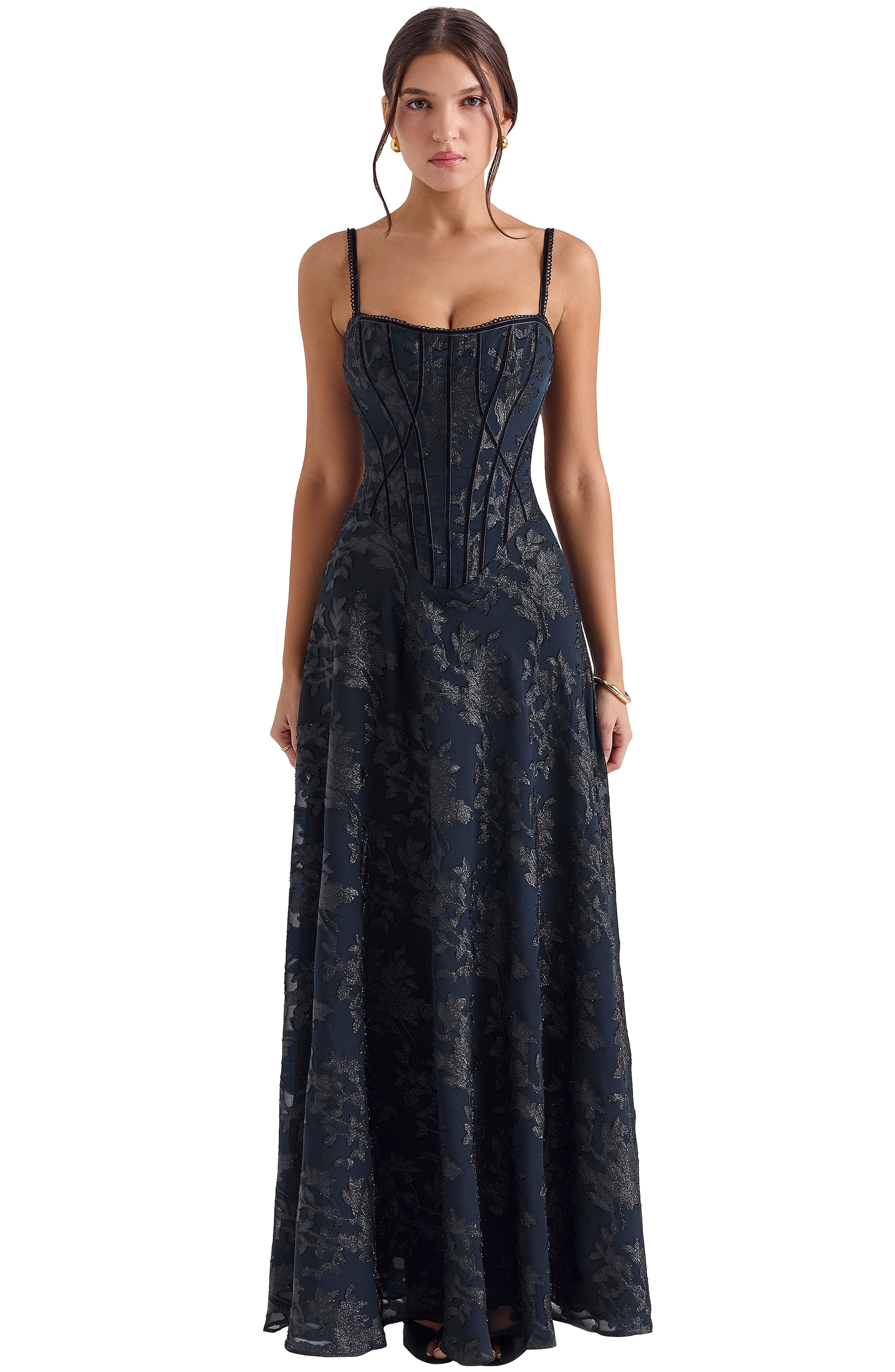 esme grape lurex chiffon maxi dress House OF CB Womens Navy Floral-Pattern Xs Size:6 - 12 mo. bohemian clothing women Oceania | Open Back Christmas dresses and elastane