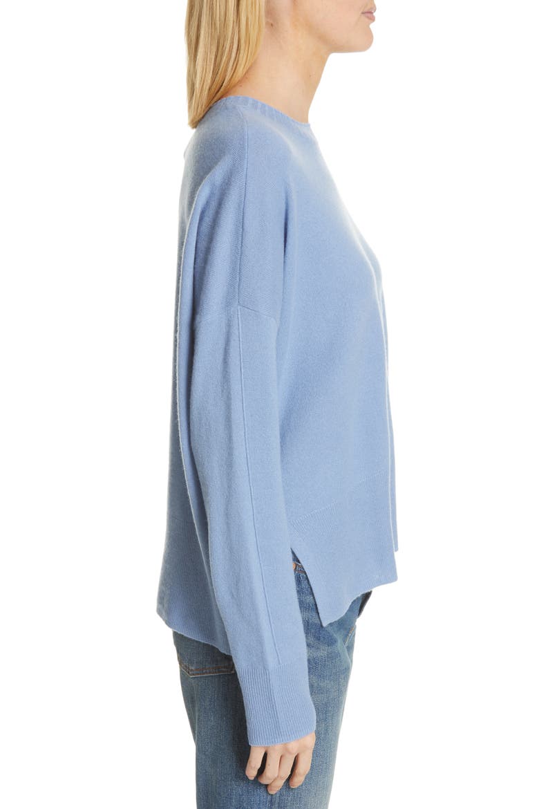 Side Vent Silk & Cashmere Crewneck Sweater, Alternate, color, BLUE RIVIERA