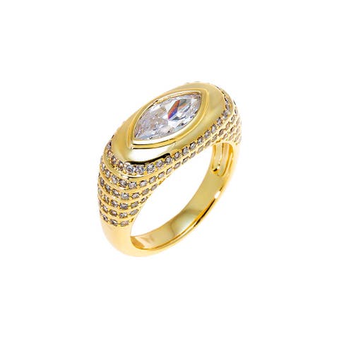 CZ Marquise Elongated Signet Pinky Ring