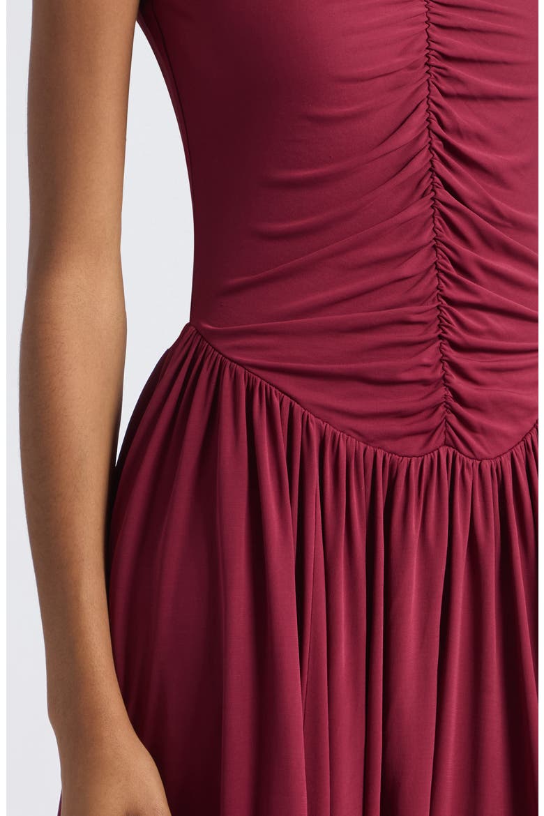 Faria Center Ruched Sleeveless Midi Dress, Alternate, color, OXBLOOD