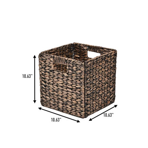 Happimess Bryce Classic Farmhouse Handwoven Hyacinth Collapsible Storage Cube Baskets With Handles, In Woody