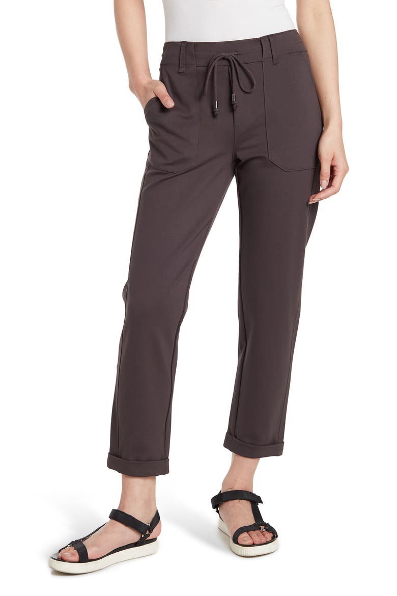 Ab Leisure High Rise Patch Pocket Utility Roll Cuff Drawstring Pants, Main, color, DARK HEATHER CHARCOAL