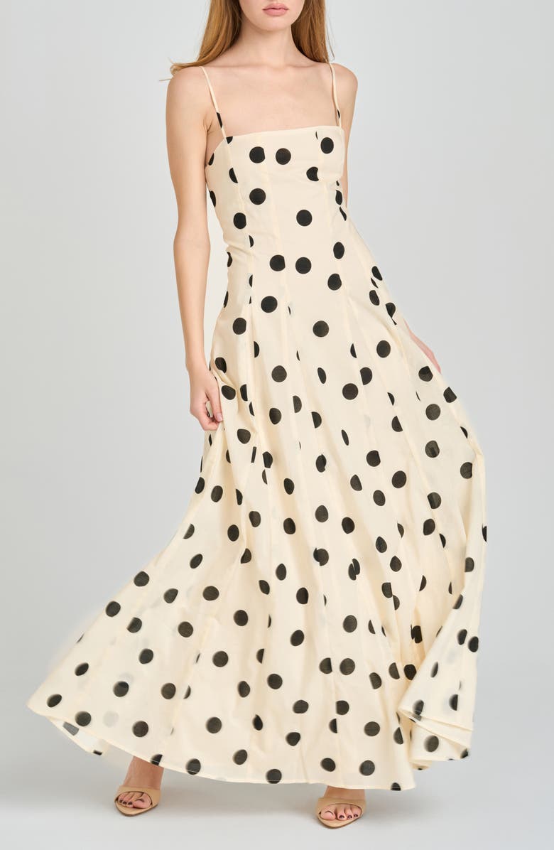 WAYF Carolina Polka Dot Cotton Godet Maxi Dress, Alternate, color, Ivory Polka Dot