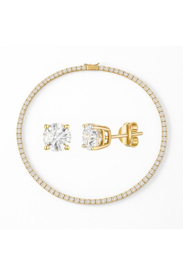 Gold-Tone Tennis Necklace and Stud Earrings Set, Main, color, Gold