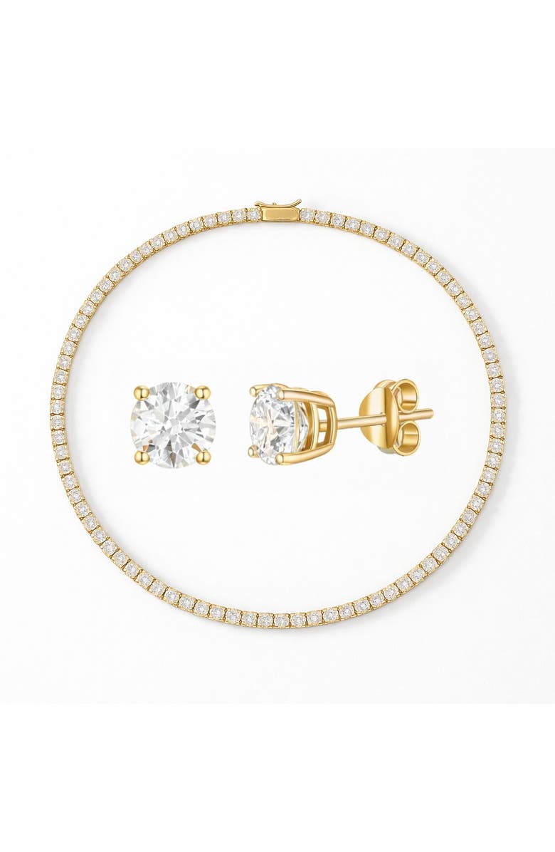 Donatello Gian Gold-Tone Tennis Necklace and Stud Earrings Set, Main, color, Gold