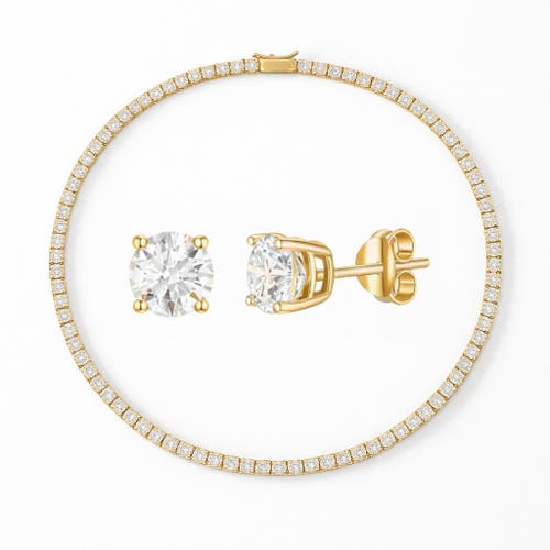 Donatello Gian Gold-tone Tennis Necklace And Stud Earrings Set