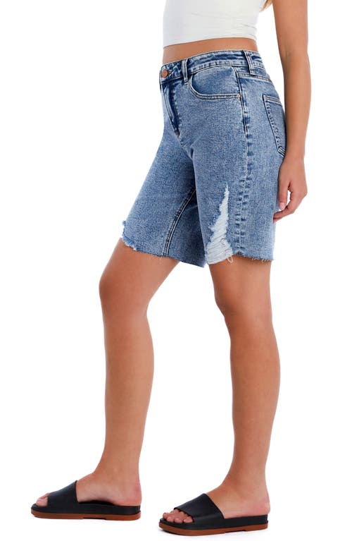 Hint Of Blu Cool Summer Raw Hem Long Denim Shorts In Blue Love