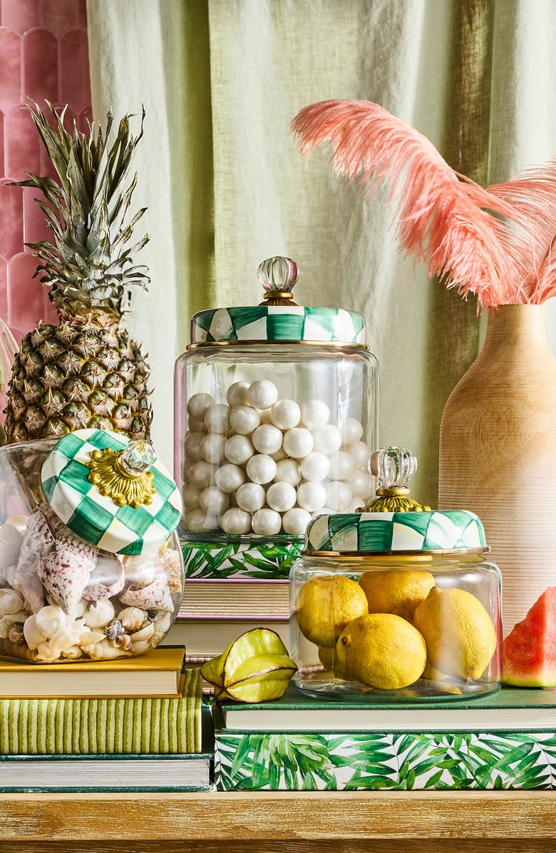 MACKENZIE CHILDS Emerald Check Large Kitchen Canister, Alternate, color, Emerald