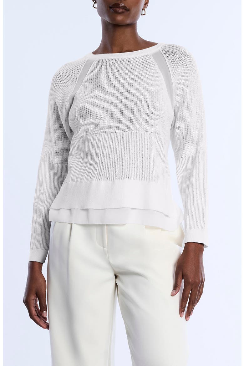 Raglan Sleeve Semisheer Cotton Blend Open Stitch Sweater, Main, color, CHALK