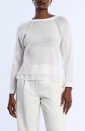 BCBGMAXAZRIA Raglan Sleeve Semisheer Cotton Blend Open Stitch Sweater