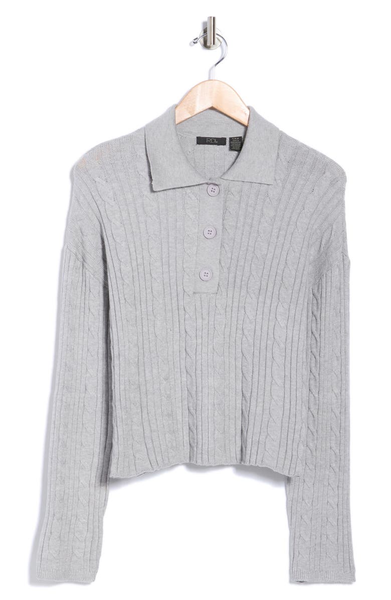 RDI Cable Knit Crop Polo Sweater, Alternate, color, Grey Mel