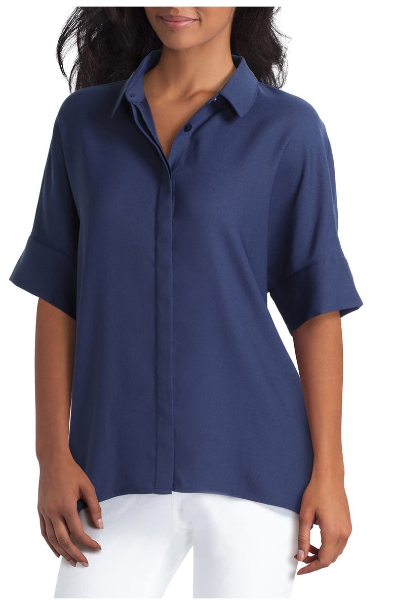 H HALSTON Elbow Sleeve Button Front Blouse, Alternate, color, 