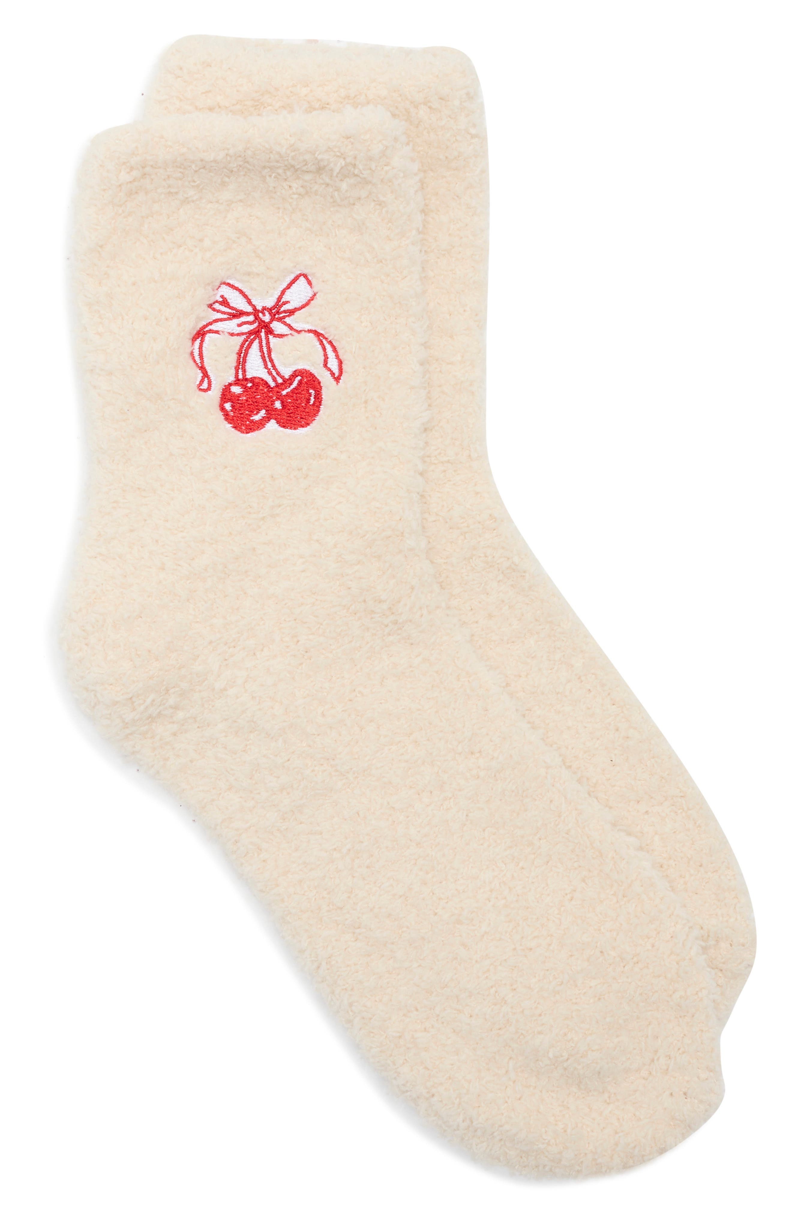 WORN/WEST Cherry Bow Cozy Crew Socks
