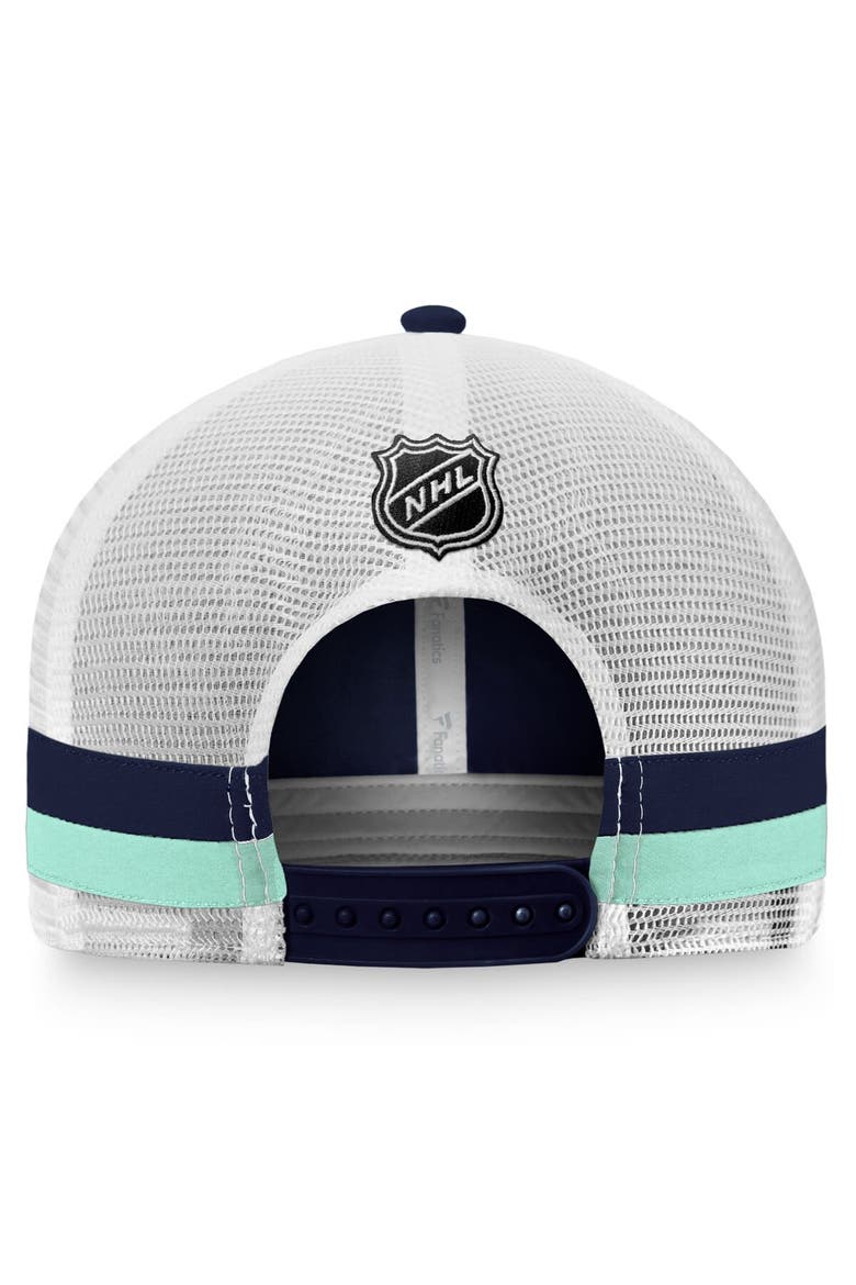 Men's Fanatics Branded Deep Sea Blue/White Seattle Kraken Fundamental Striped Trucker Adjustable Hat, Alternate, color, Navy