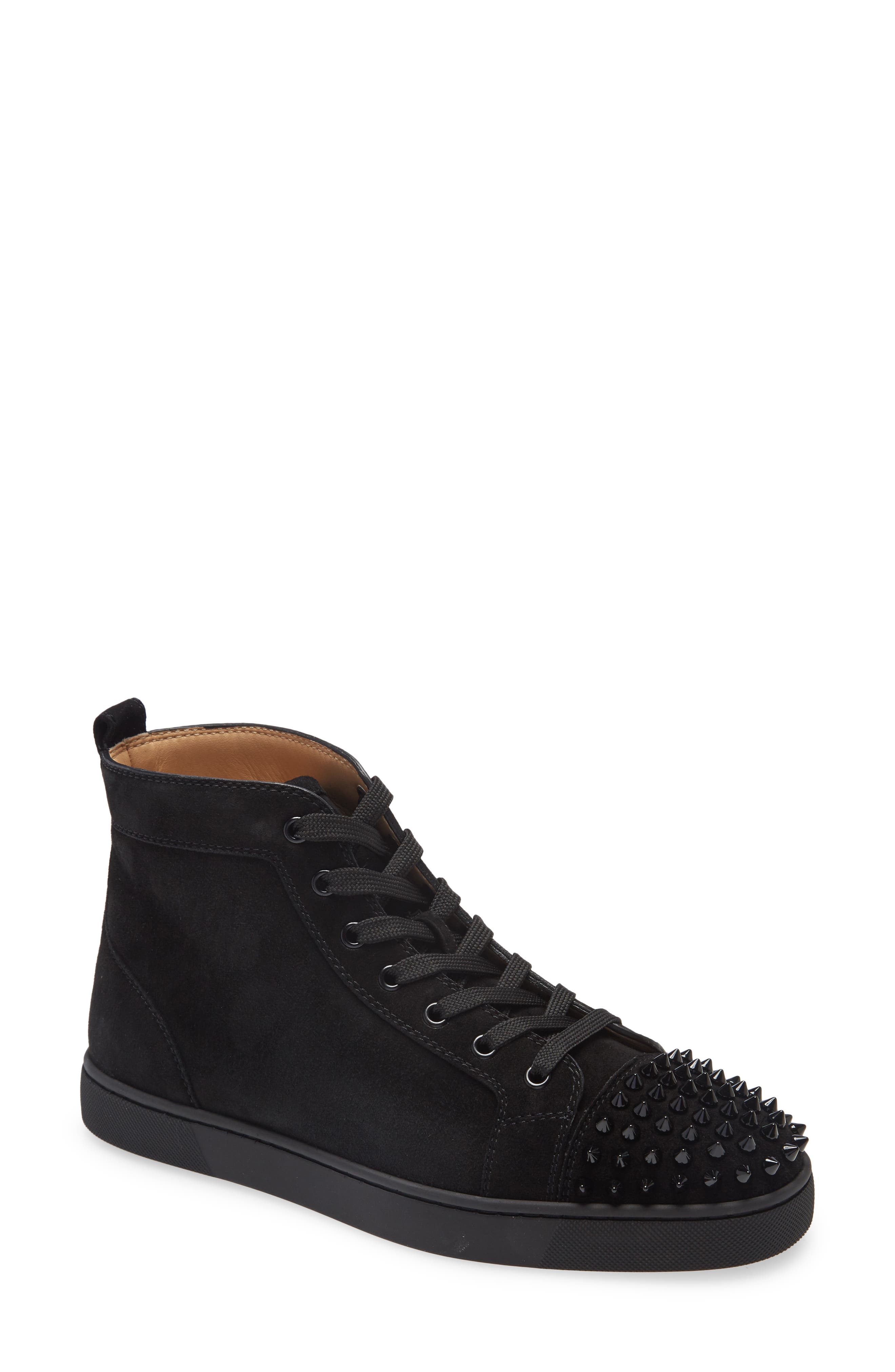 Christian Louboutin Lou Spikes High Top Sneaker, Main, color, B049 Black/Black/Bk