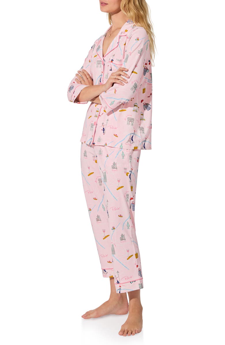 BedHead Pajamas Print Stretch Organic Cotton Crop Pajamas, Alternate, color, 48 Hours In Paris