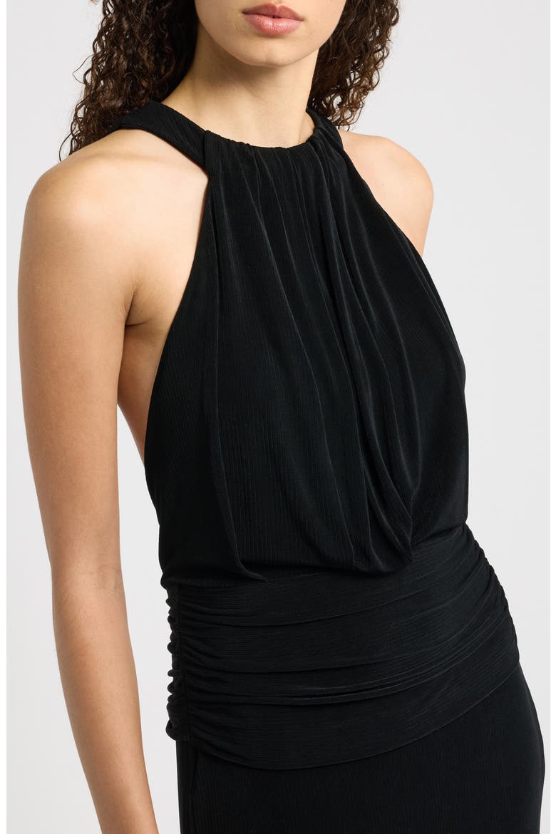 Lucine Ruched Sleeveless Gown, Alternate, color, BLACK