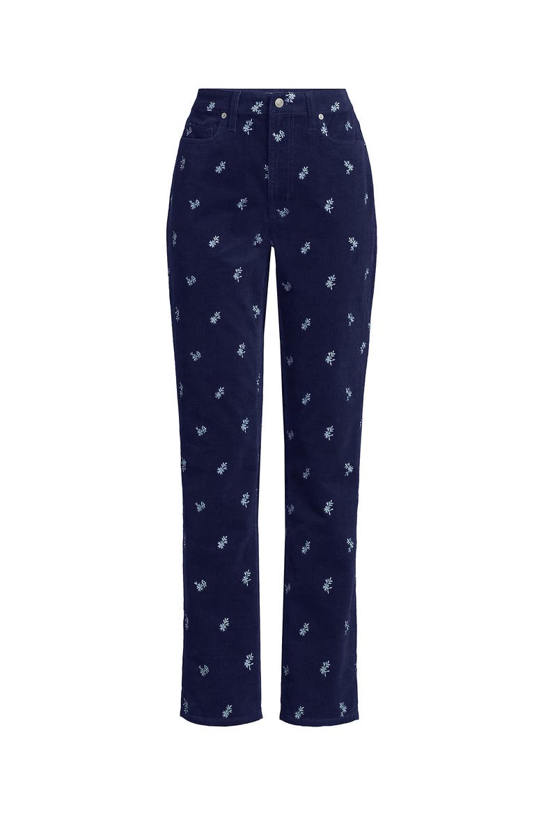 Plus Size Fine Wale Corduroy High Rise Straight Leg Pants, Alternate, color, Embroidery/Deep Sea Navy