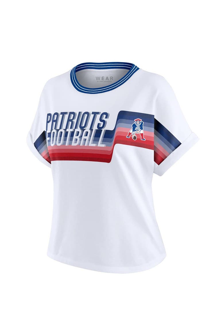 Women's WEAR by Erin Andrews White New England Patriots Cropped Center Stripe Dolman T-Shirt, Alternate, color, White