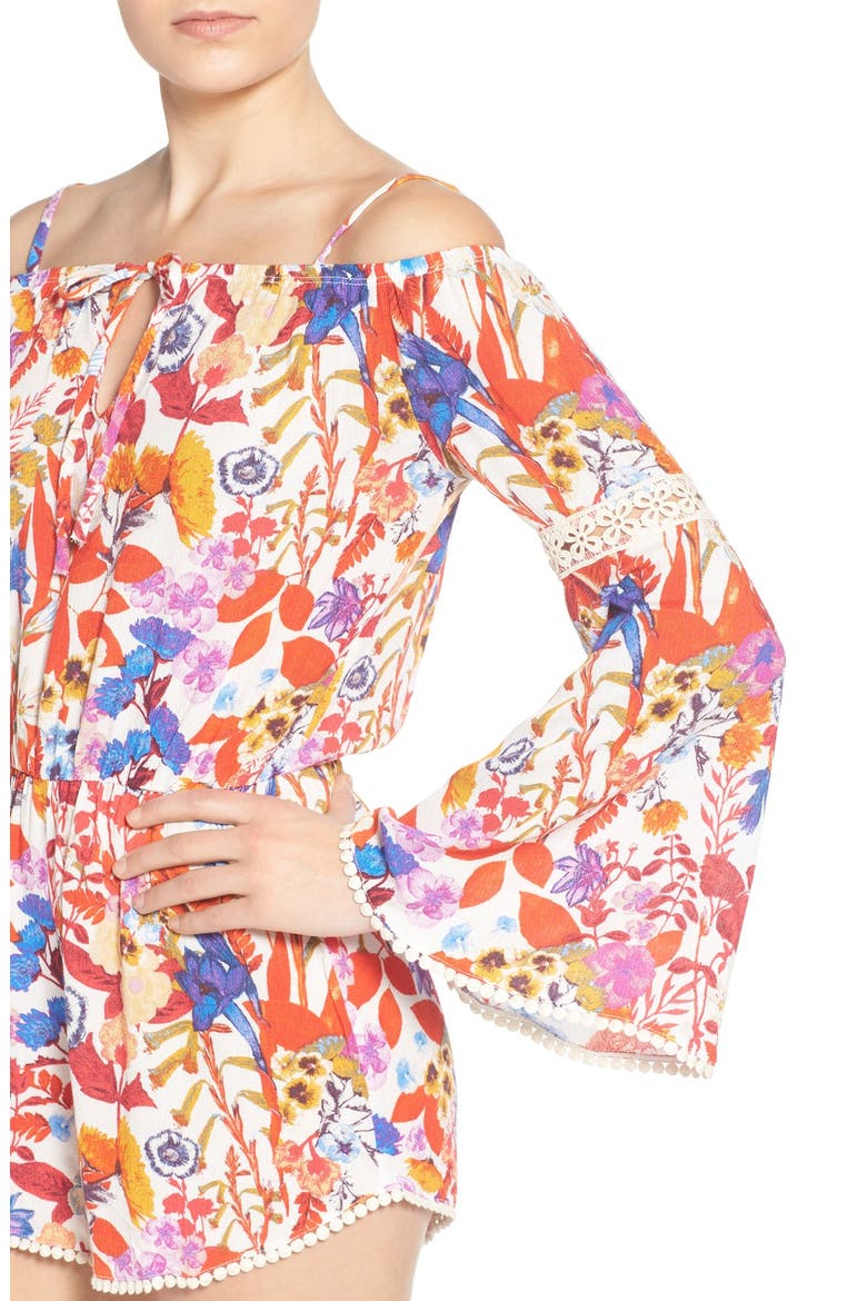 Floral Print Cold Shoulder Romper, Alternate, color, IVORY EGRET ROSE PRINT