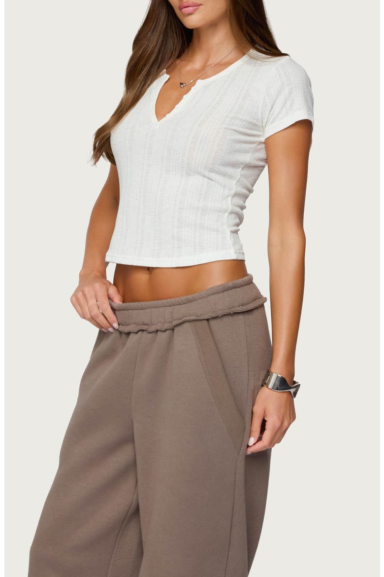 Semisheer Notch Neck Crop T-Shirt, Alternate, color, WHITE