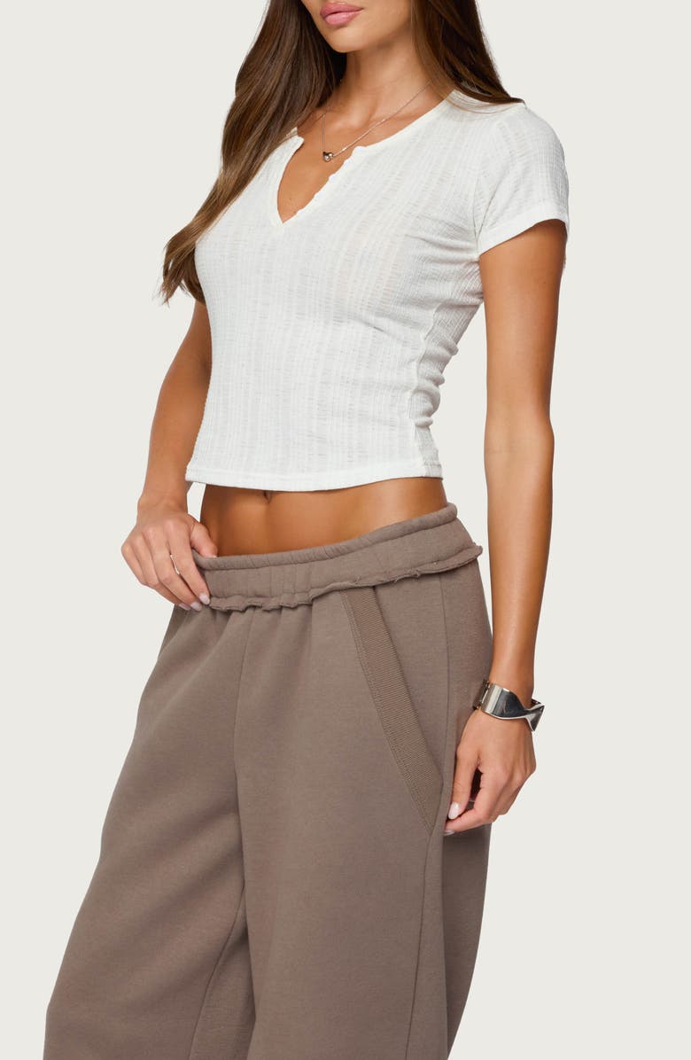 EDIKTED Semisheer Notch Neck Crop T-Shirt, Alternate, color, White