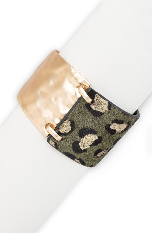 Saachi Leopard Print Genuine Calf Hair Cuff Bracelet In Green
