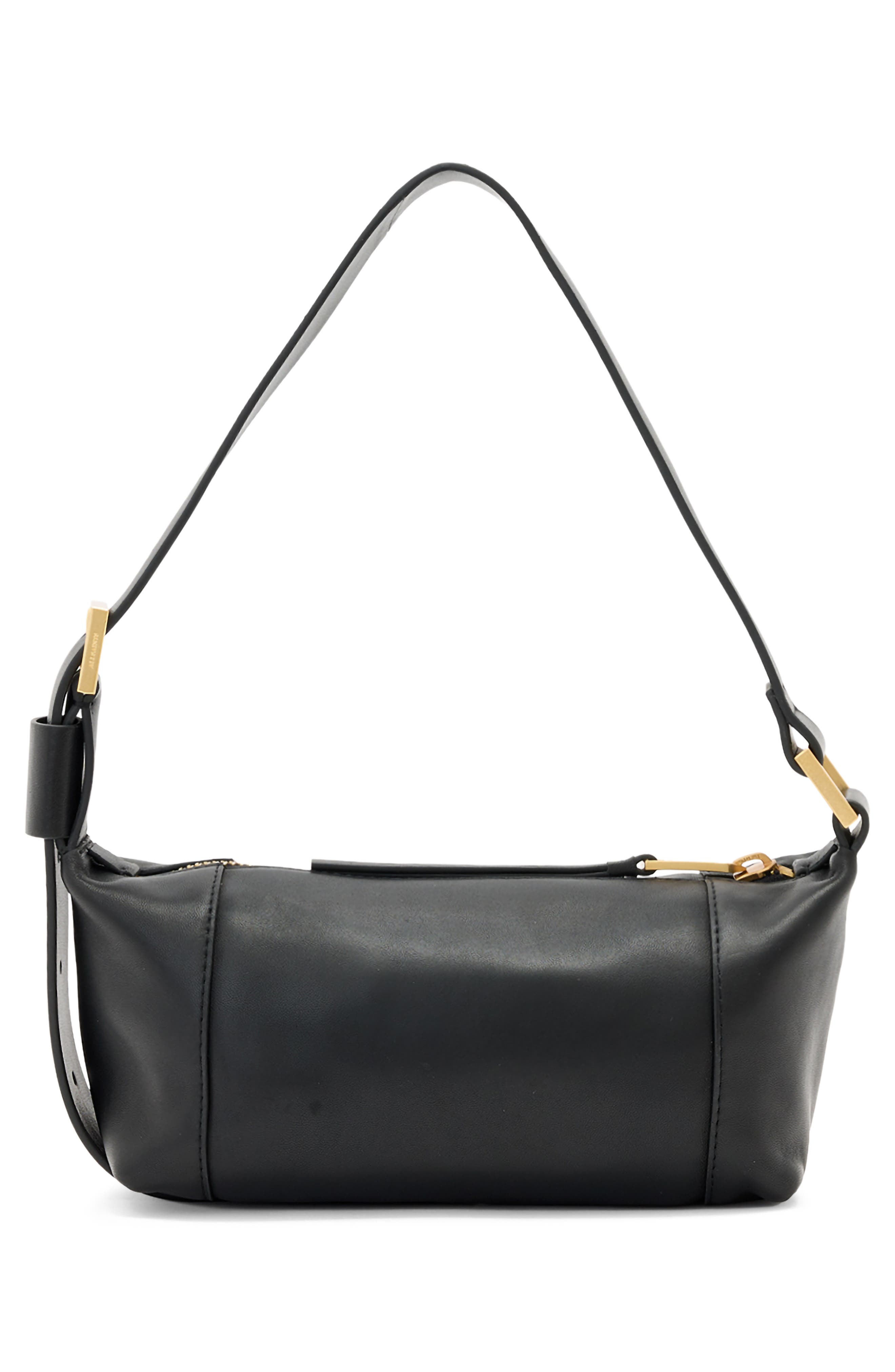 AllSaints Mini Vega Leather Shoulder Bag, Alternate, color, Black