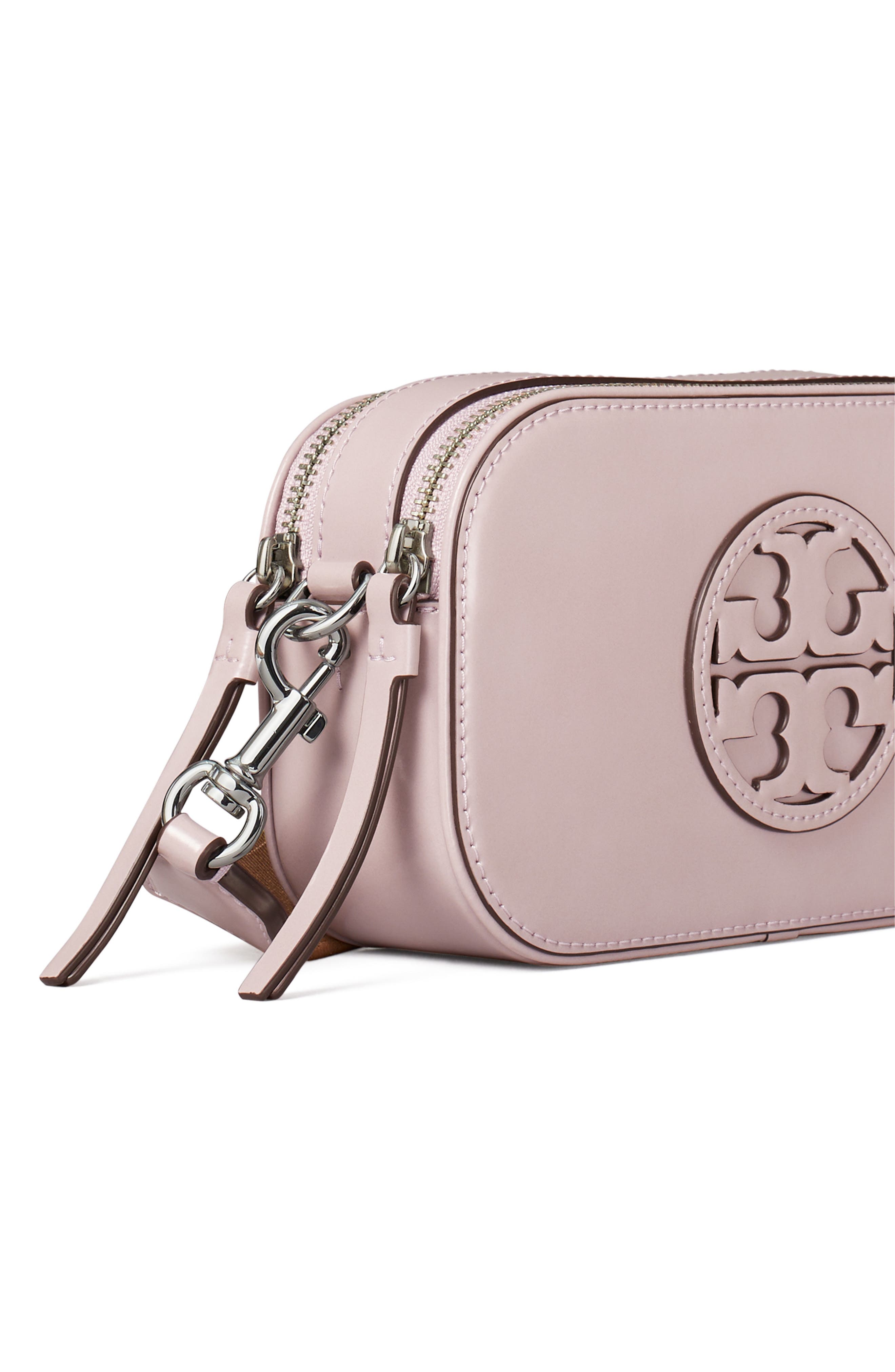 Tory Burch Mini Miller Spazzolato Leather Crossbody Bag, Alternate, color, Primrose