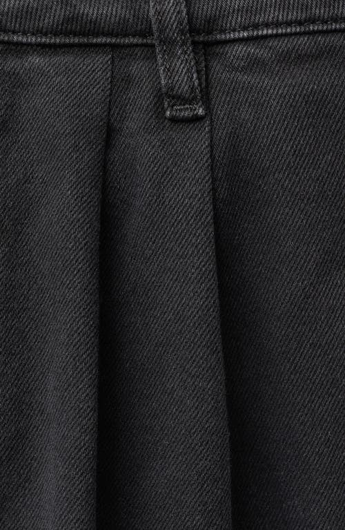 Shop Mango Pleated Wide Leg Jeans In Black Denim