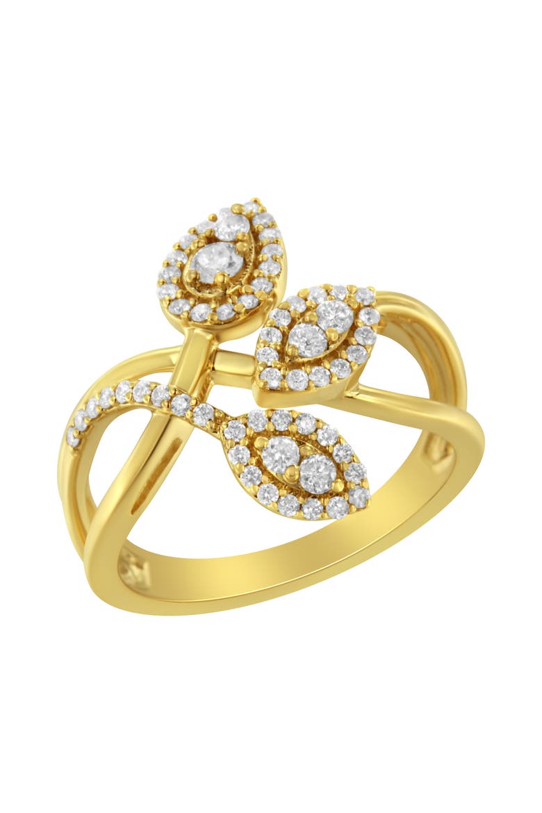 10K Yellow Gold 1/2 Cttw Diamond Layered Crossover Triple Leaf Bypass Ring, Main, color, Yellow Gold