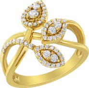 Haus of Brilliance 10K Yellow Gold 1/2 Cttw Diamond Layered Crossover Triple Leaf Bypass Ring