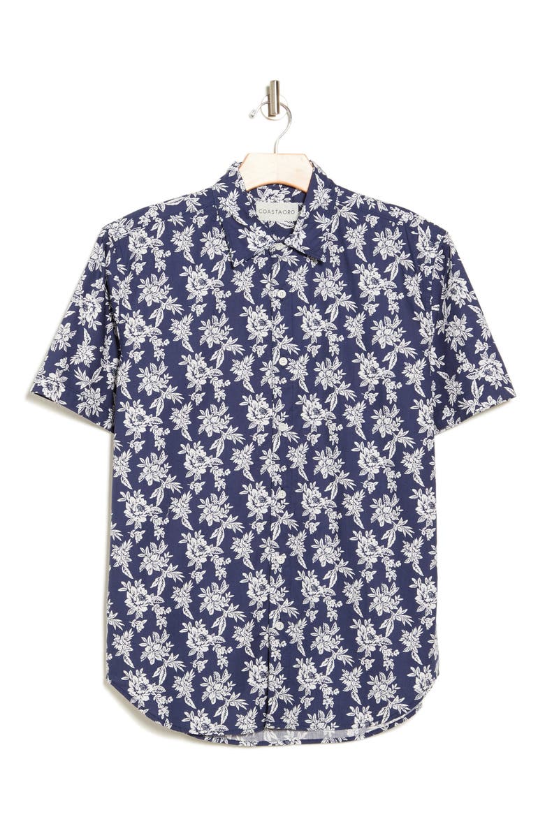Ashton Floral Cotton Short Sleeve Button-Up Shirt, Alternate, color, DARK BLUE