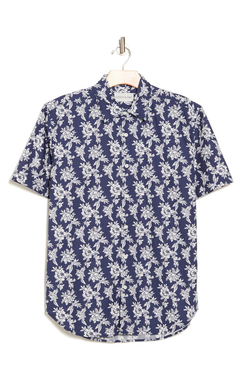 Coastaoro Ashton Floral Cotton Short Sleeve Button-Up Shirt, Alternate, color, Dark Blue