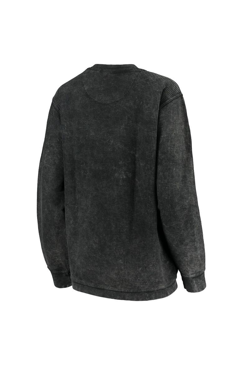 Women's Pressbox Black Iowa Hawkeyes Comfy Cord Vintage Wash Basic Arch Pullover Sweatshirt, Alternate, color, Black