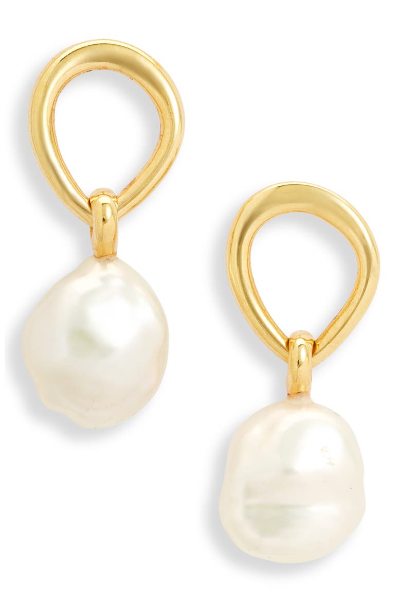 Nura Freshwater Pearl Drop Frontal Hoop Earrings, Main, color, 18CT GOLD VERMEIL/ST SILVER