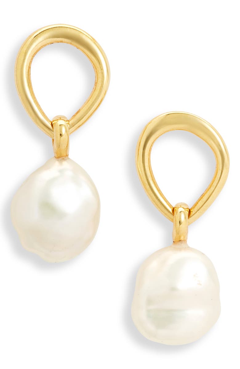 Monica Vinader Nura Freshwater Pearl Drop Frontal Hoop Earrings, Main, color, 18Ct Gold Vermeil/St Silver