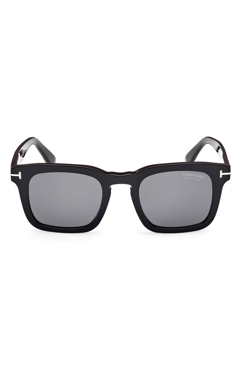 TOM FORD Dax 50mm Polarized Square Sunglasses, Main, color, Black Eco / T Logo / Black