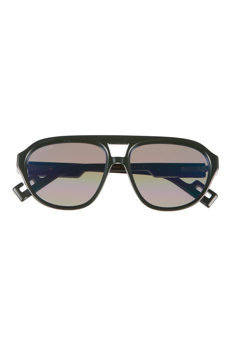 58mm Pilot Sunglasses, Main, color, GREEN GREEN GREY