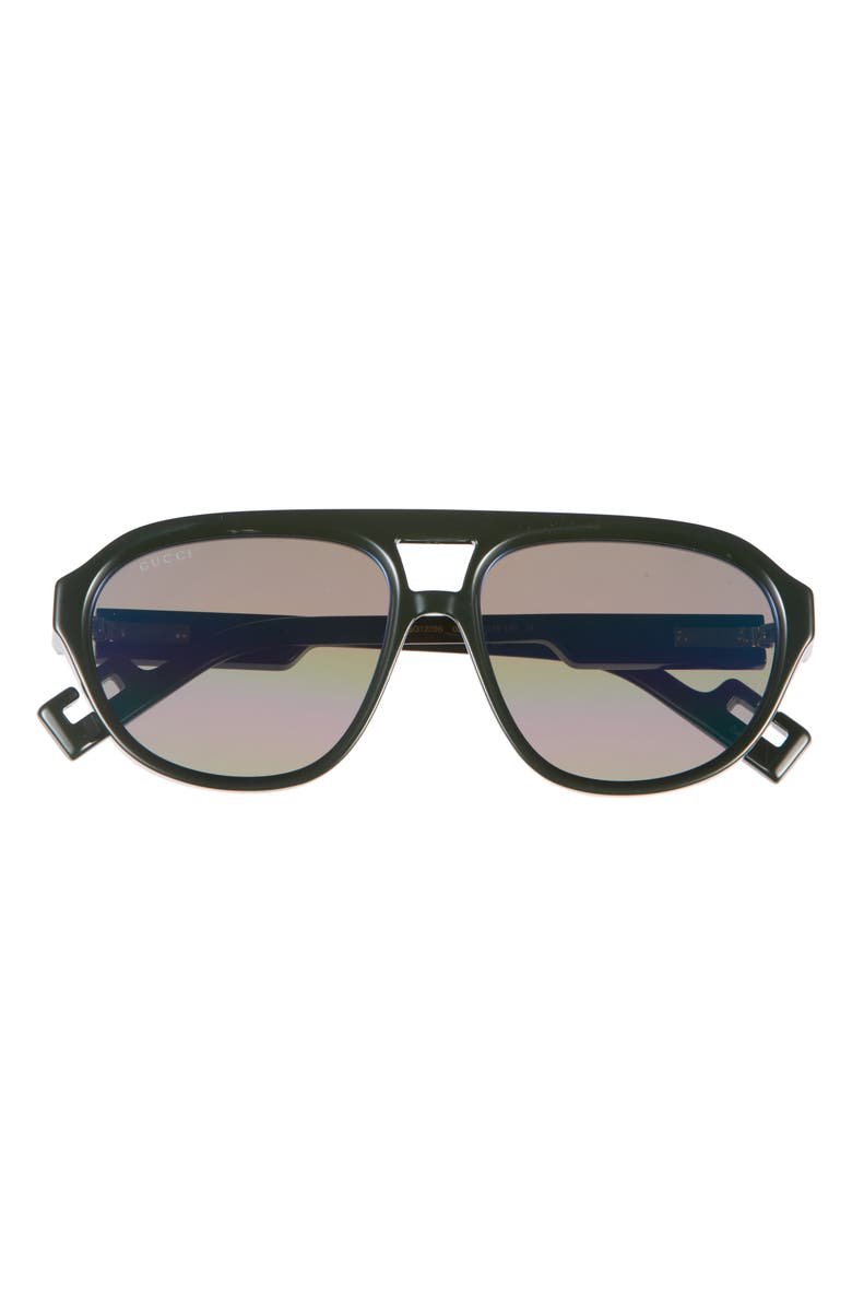 Gucci 58mm Pilot Sunglasses, Main, color, Green Green Grey