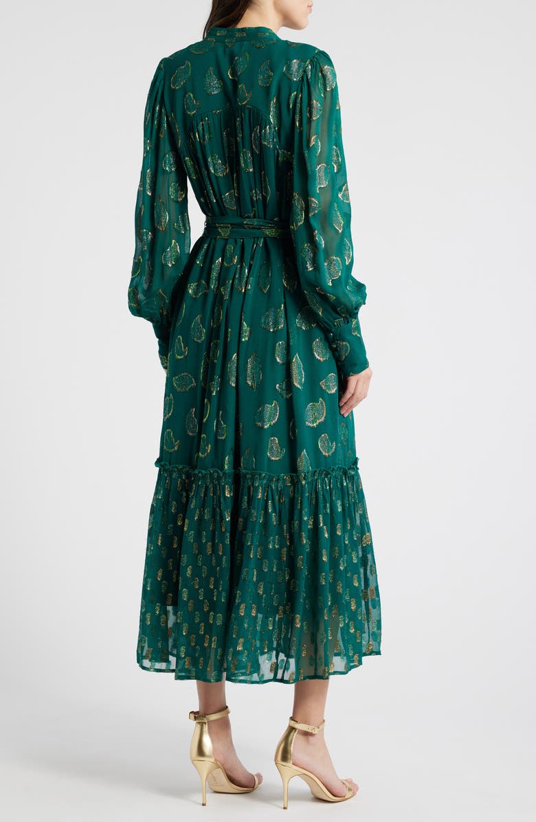 CIEBON Eriana Metallic Long Sleeve Belted Maxi Dress, Alternate, color, 