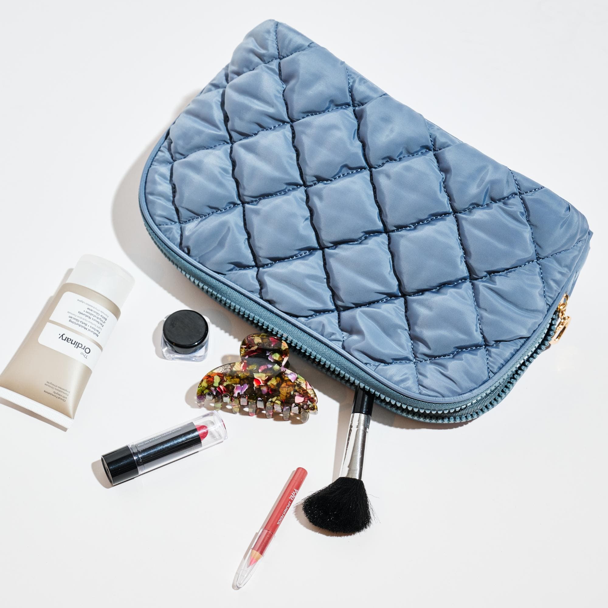 URBAN EXPRESSIONS HANDBAGS Cloud Kiss - Quilted Puffer Nylon Cosmetic & Travel Organizer Dome Pouch, Main, color, Dusty Blue