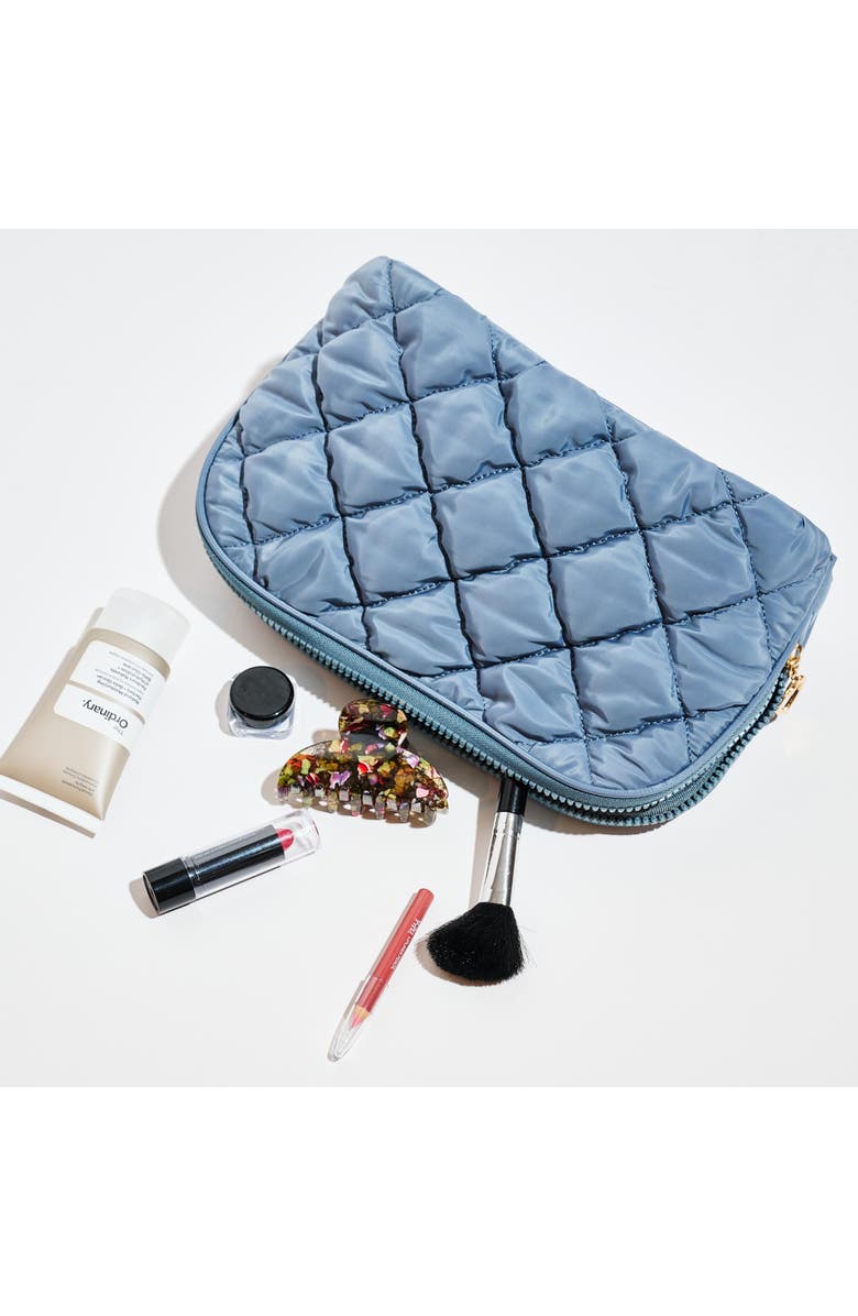 URBAN EXPRESSIONS HANDBAGS Cloud Kiss - Quilted Puffer Nylon Cosmetic & Travel Organizer Dome Pouch, Main, color, Dusty Blue