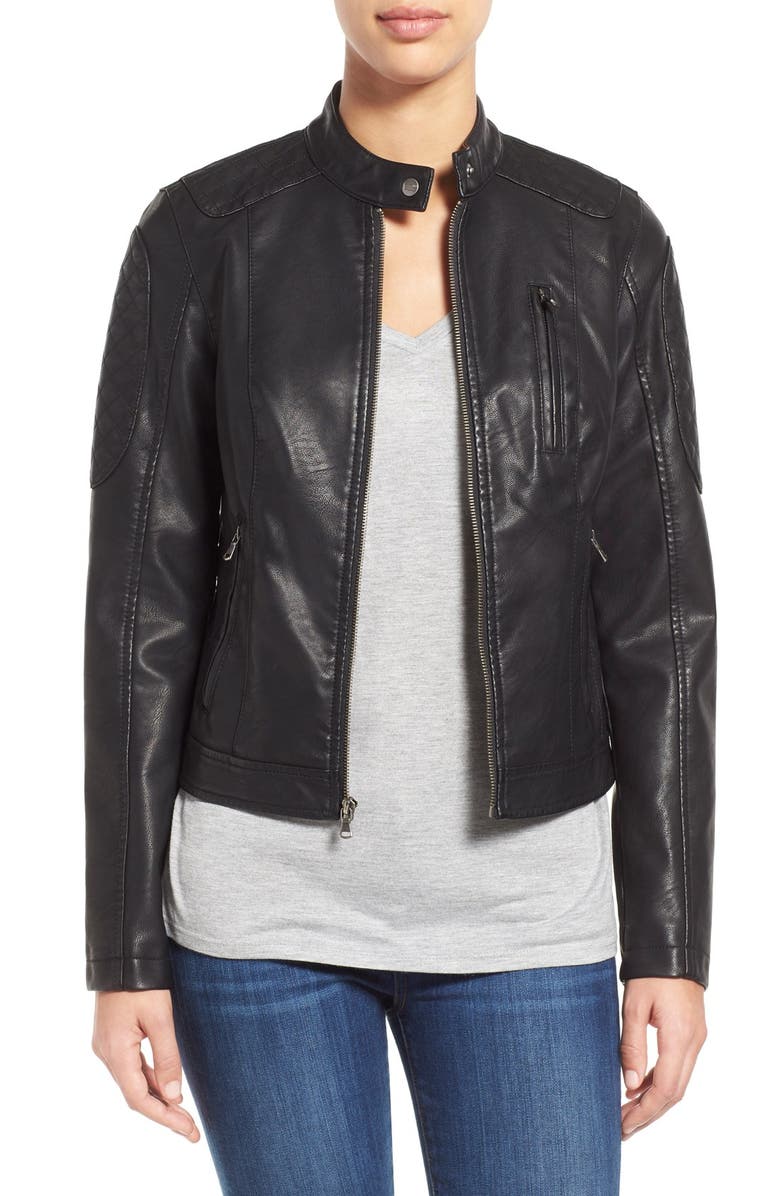 Levi's<sup>®</sup> Quilt Detail Faux Leather Racer Jacket, Main, color, 