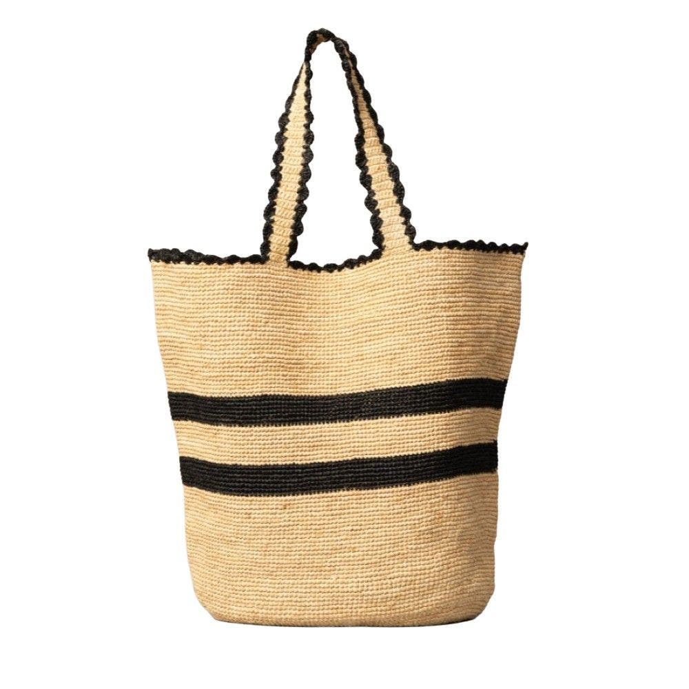 indego africa Odette Oversized Beach Tote, Main, color, Black & Natural