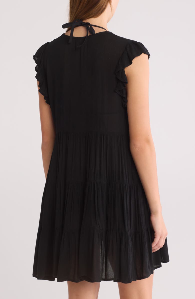Elan Ruffle Cap Sleeve Tiered Cover-Up Dress, Alternate, color, Black