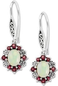 SAMUEL B. Sterling Silver Oval Opal & Semiprecious Stone Halo Drop Earrings