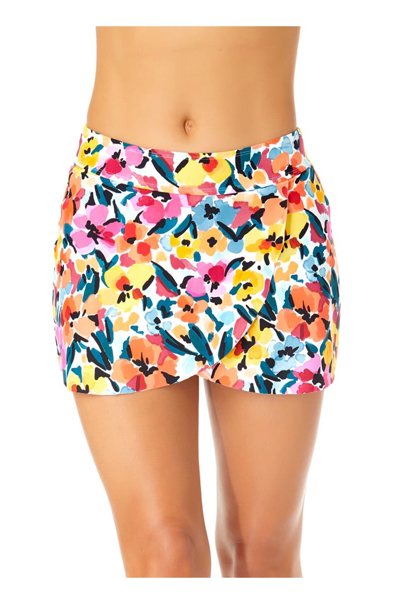 Anne Cole Women's Gradient Floral Drape Front Mid Rise Swim Skirt Bottom, Main, color, Multicolored
