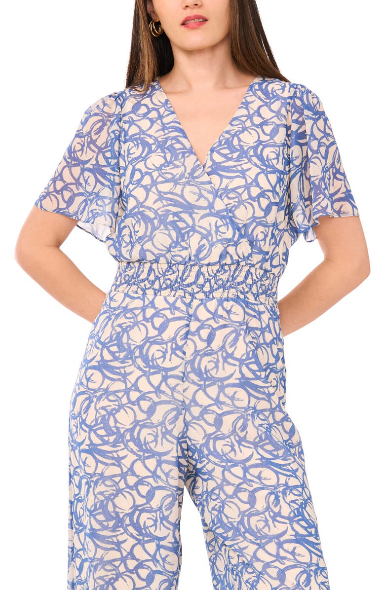 Vince Camuto Flutter Sleeve Wide Leg Jumpsuit, Alternate, color, Deep River