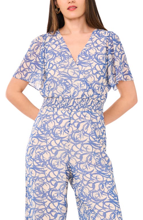 Vince Camuto Flutter Sleeve Wide Leg Jumpsuit In Blue